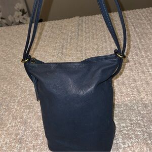 Leather Shoulder Bag in Navy Blue by HOBO.could be a shoulder bag or a backpack